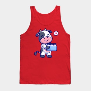 Cute Cow Bring Milk In Bucket Cartoon Tank Top